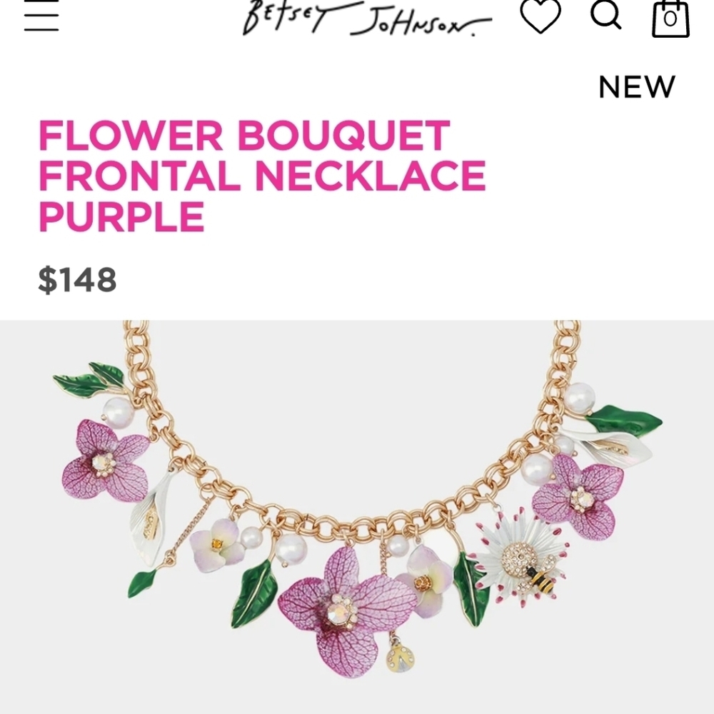 💕🔹️Betsey Johnson 🔹️flower Bouquet Frontal Purple 16in Necklace And Earring - Picture 5 of 9